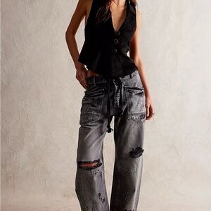 RARE Free People Moxie Low Slung Barrel Jean 24L in Dutton NOT FOR SALE